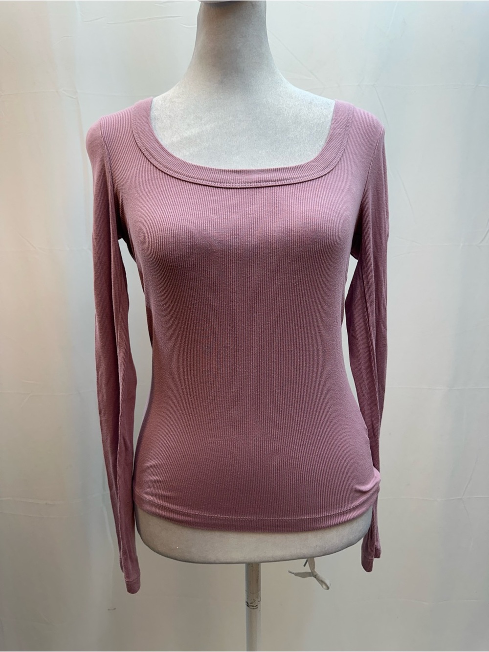 Cotton On Ribbed Square Scoop Long Sleeve Top - Mauve S